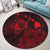 Hawaiian Hibiscus Sea Turtle Swim Polynesian Round Carpet - Red - AH - Polynesian Pride