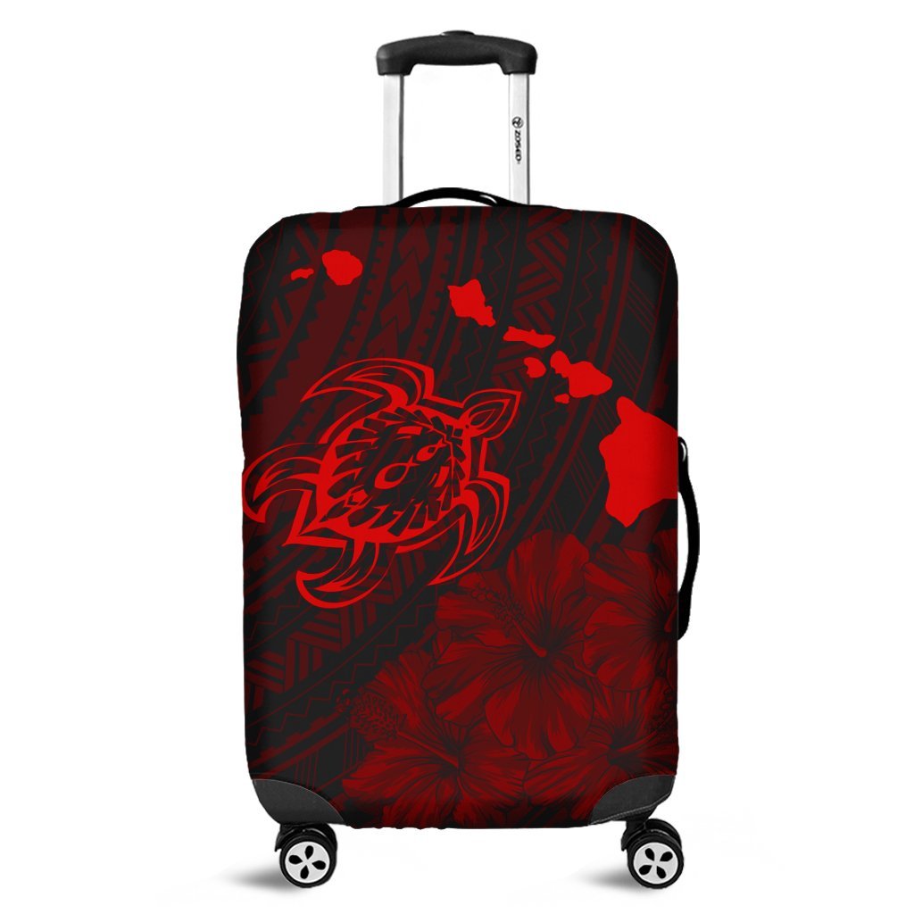 Hawaiian Hibiscus Sea Turtle Swim Polynesian Luggage Covers - Red - AH Black - Polynesian Pride