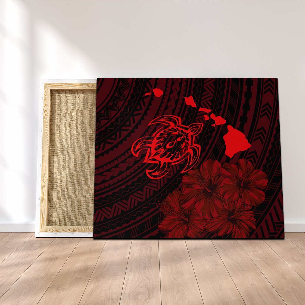 Hawaiian Hibiscus Sea Turtle Swim Polynesian Canvas - Red - AH Canvas Poly-cotton - Polynesian Pride