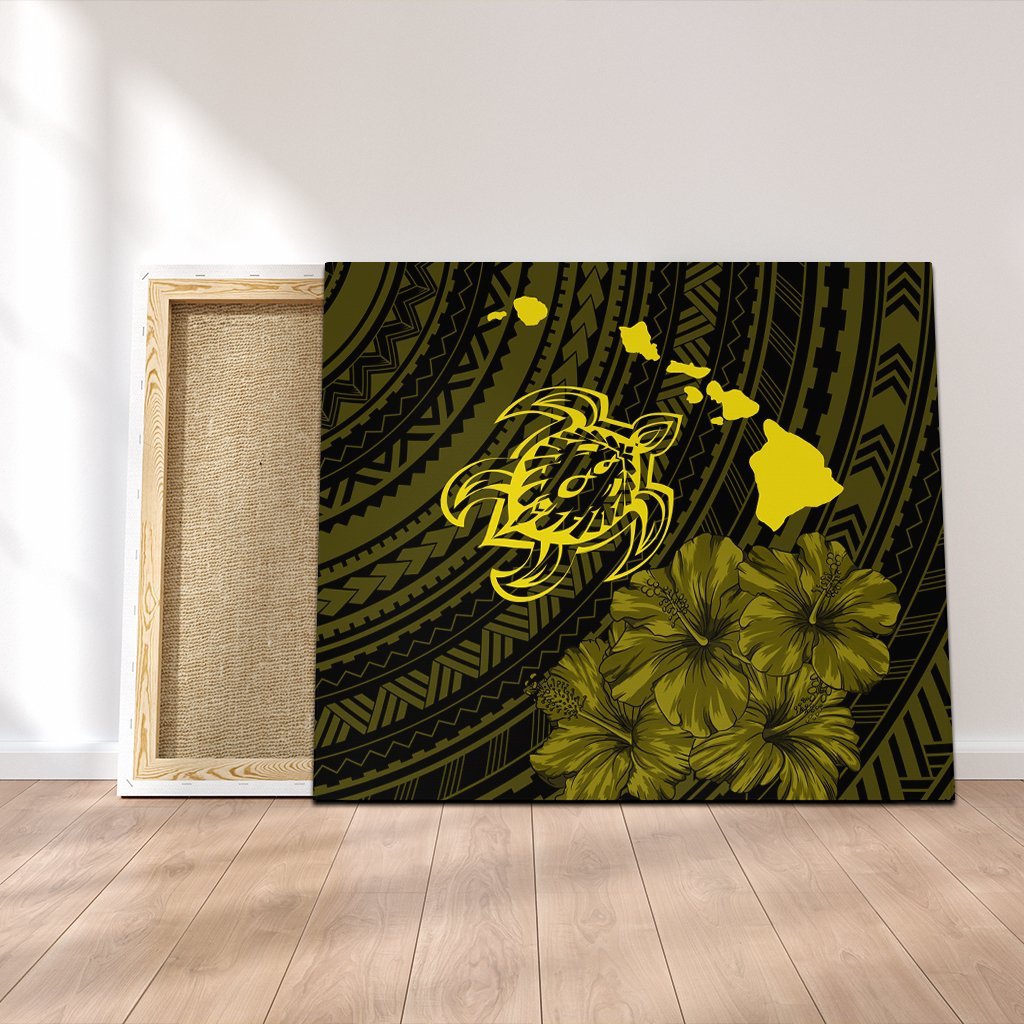 Hawaiian Hibiscus Sea Turtle Swim Polynesian Canvas - Yellow - AH Canvas Poly-cotton - Polynesian Pride