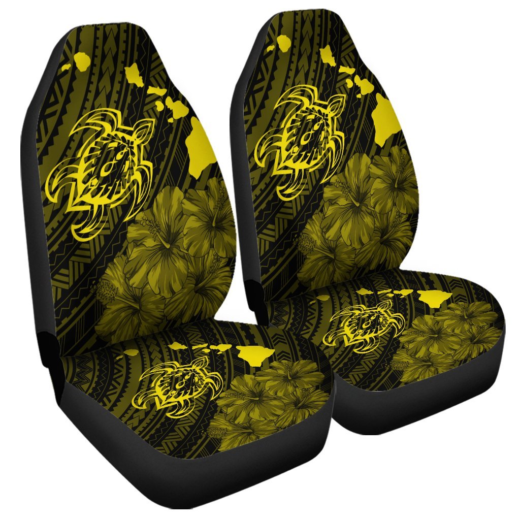 Hawaiian Hibiscus Sea Turtle Swim Polynesian Car Seat Covers - Yellow - AH Universal Fit Black - Polynesian Pride