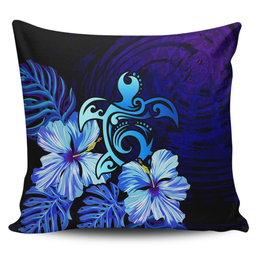 Hawaiian Hibiscus Tropical Deep Ocean Turtle Sea Pillow Covers - AH Pillow Covers Black - Polynesian Pride