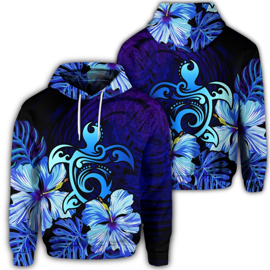 Hawaiian Hibiscus Tropical Deep Ocean Turtle Sea Hoodie Art - Polynesian Pride