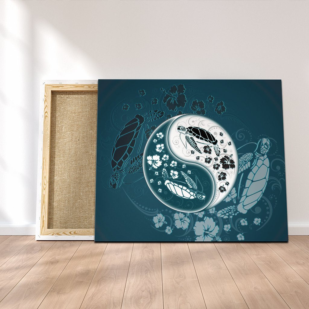 Hawaiian Hibiscus Turtle Polynesian Canvas YinYang Style - AH Canvas Poly-cotton - Polynesian Pride