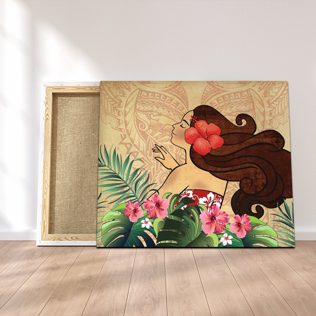 Hawaiian Hula Girl And Hibiscus Polynesian Canvas - AH Canvas Poly-cotton - Polynesian Pride