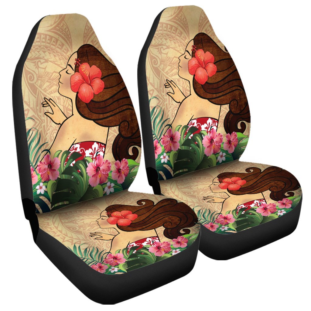 Hawaiian Hula Girl And Hibiscus Polynesian Car Seat Covers - AH Universal Fit Black - Polynesian Pride