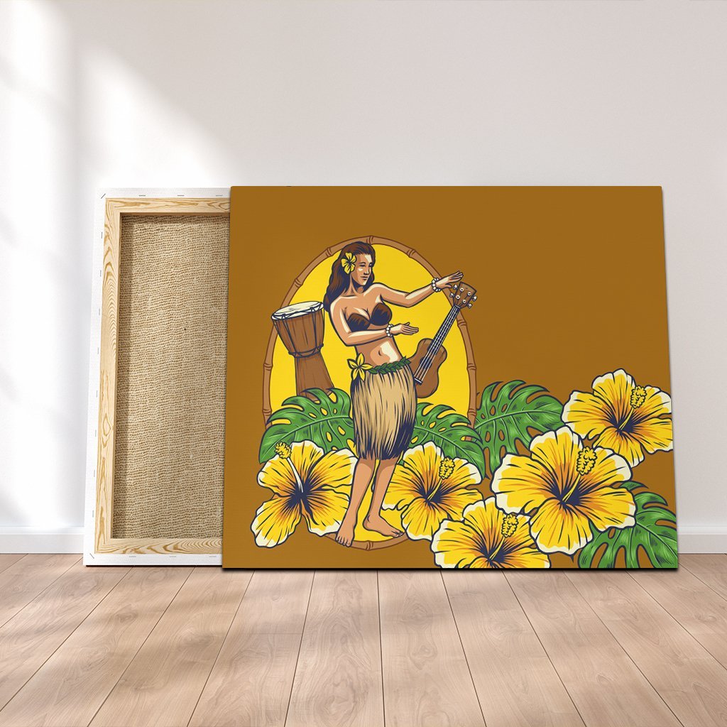 Hawaiian Hula Girl Monstera Hibiscus Polynesian Canvas - AH Canvas Poly-cotton - Polynesian Pride