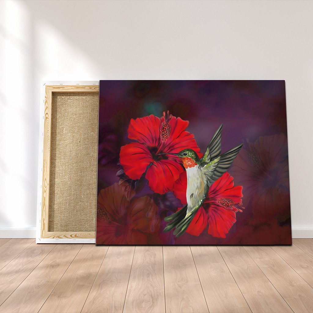 Hawaiian Hummingbird And Hibiscus Polynesian Canvas - AH Canvas Poly-cotton - Polynesian Pride