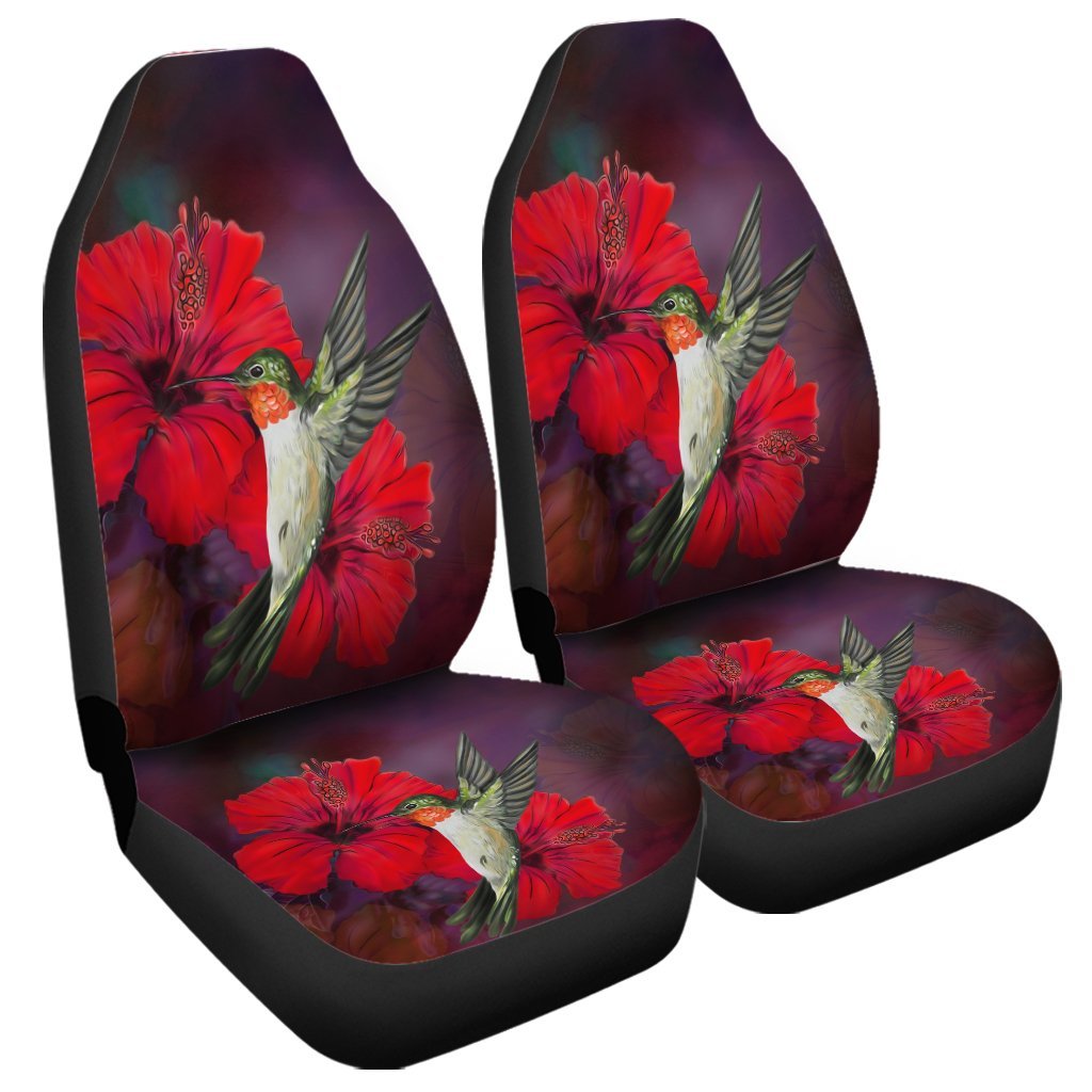 Hawaiian Hummingbird And Hibiscus Polynesian Car Seat Covers - AH Universal Fit Black - Polynesian Pride