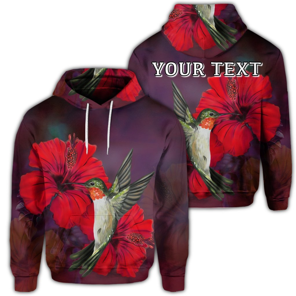 Custom Hawaiian Hummingbird and Hibiscus Polynesian Hoodie Unisex Art - Polynesian Pride