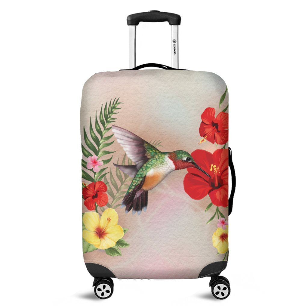 Hawaiian Hummingbirds Hibiscus Polynesian Luggage Covers - AH Black - Polynesian Pride