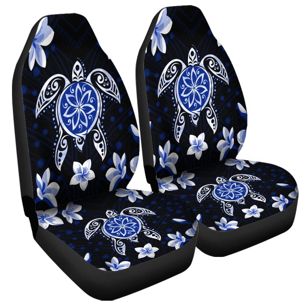 Hawaiian Icon Blue Turtle Plumeria Car Seat Covers AH Universal Fit Black - Polynesian Pride