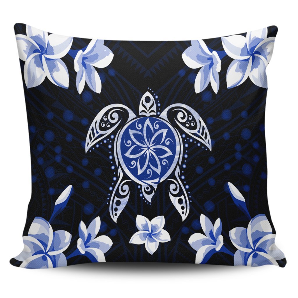 Hawaiian Icon Blue Turtle Plumeria Pillow Covers AH Pillow Covers Black - Polynesian Pride