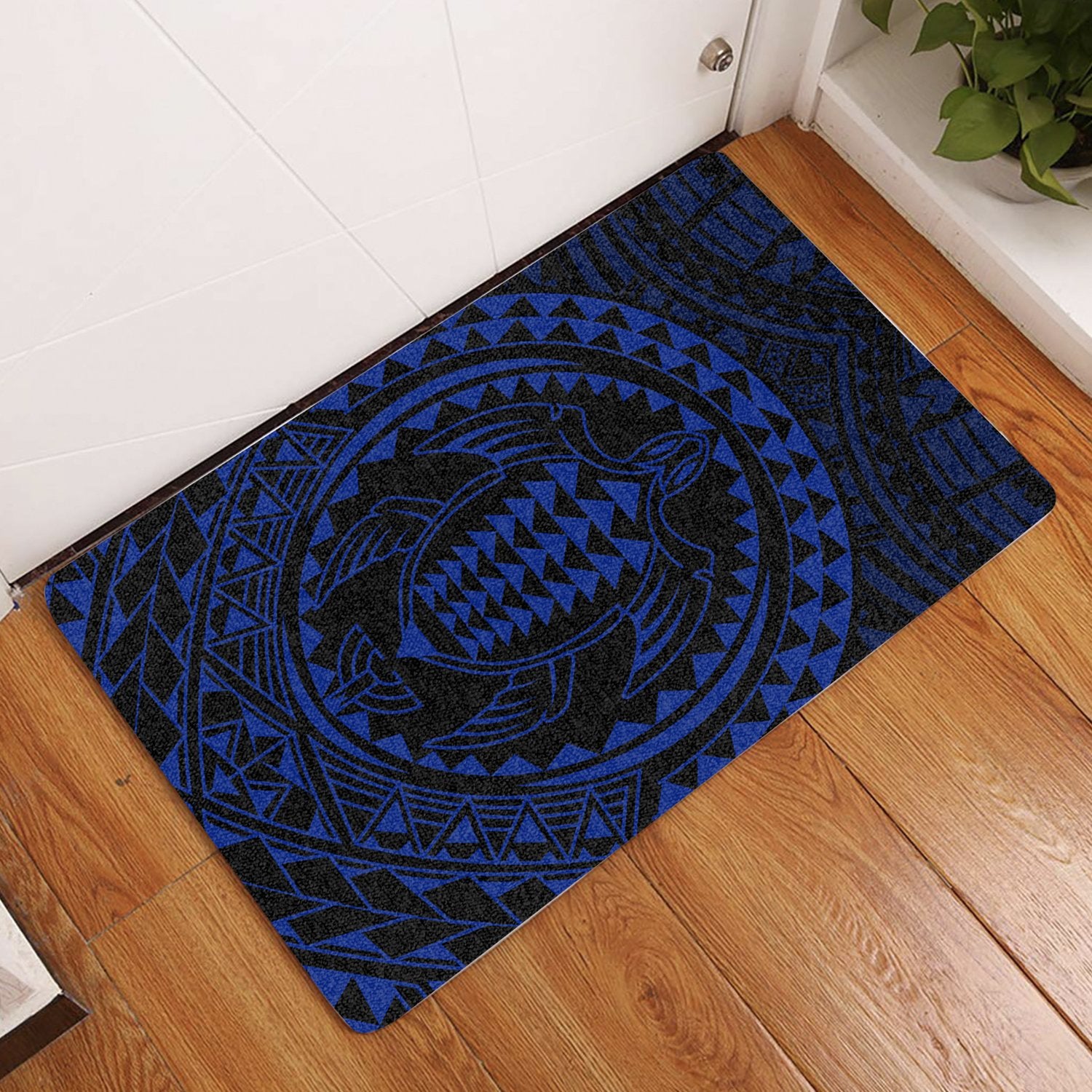 Hawaiian Kakau Honu Arc Polynesian Door Mat Blue AH Door Mat Blue - Polynesian Pride