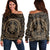 Hawaiian Kakau Honu Arc Polynesian Gold Women's Off Shoulder Sweater - AH Black - Polynesian Pride