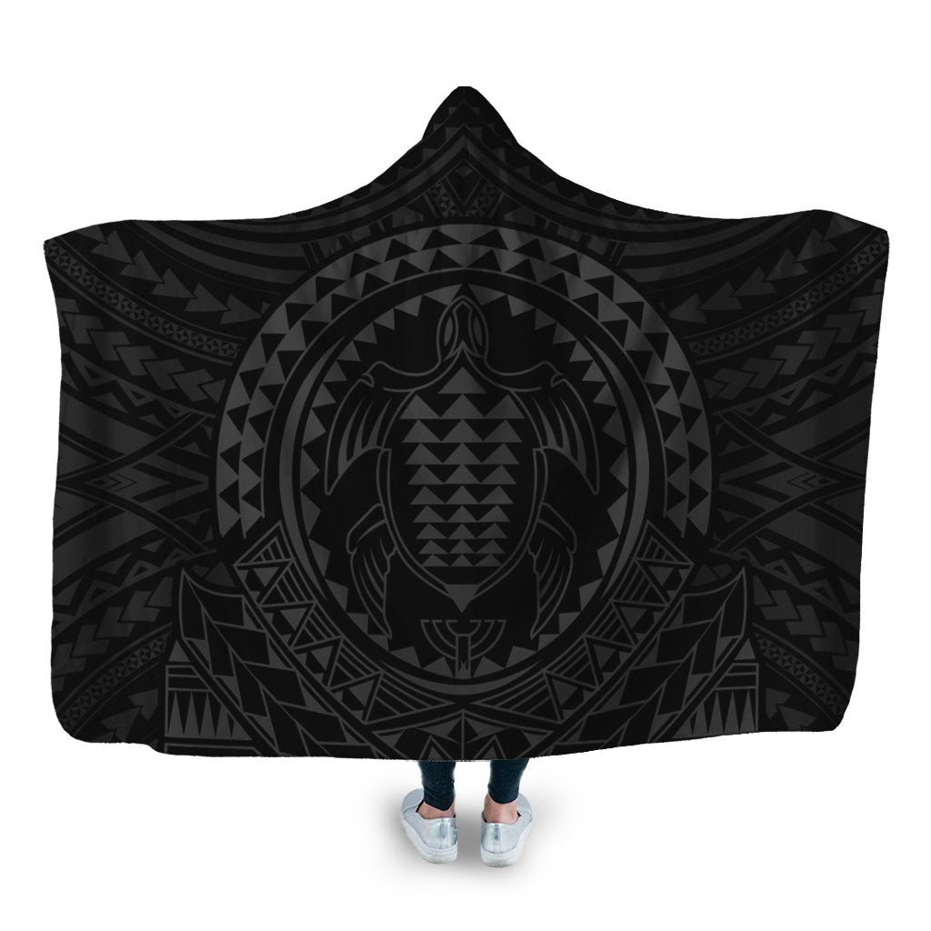 Hawaiian Kakau Honu Arc Polynesian Gray Hooded Blanket - AH Hooded Blanket White - Polynesian Pride