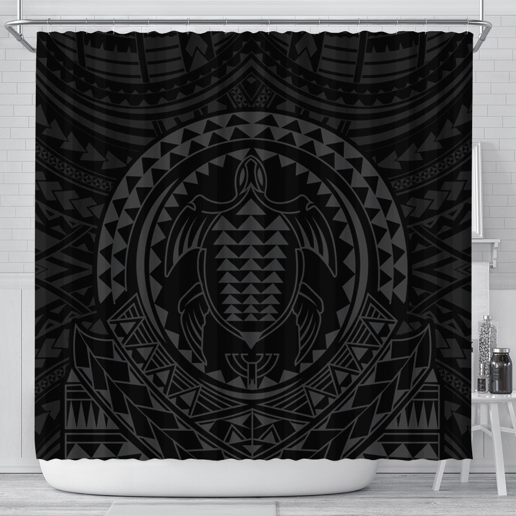 Hawaiian Kakau Honu Arc Polynesian Gray Shower Curtain - AH 177 x 172 (cm) Black - Polynesian Pride