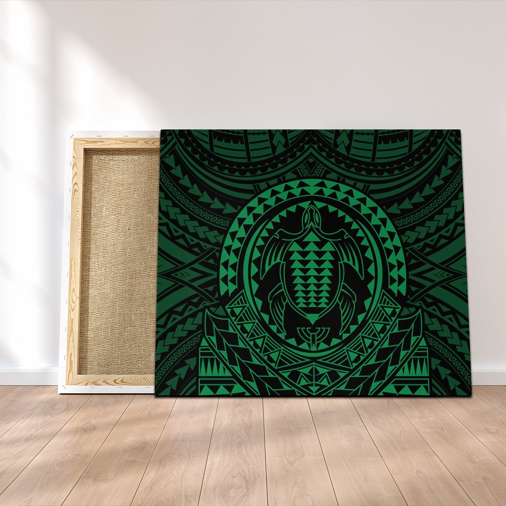 Hawaiian Kakau Honu Arc Polynesian Green Canvas - AH Canvas Poly-cotton - Polynesian Pride