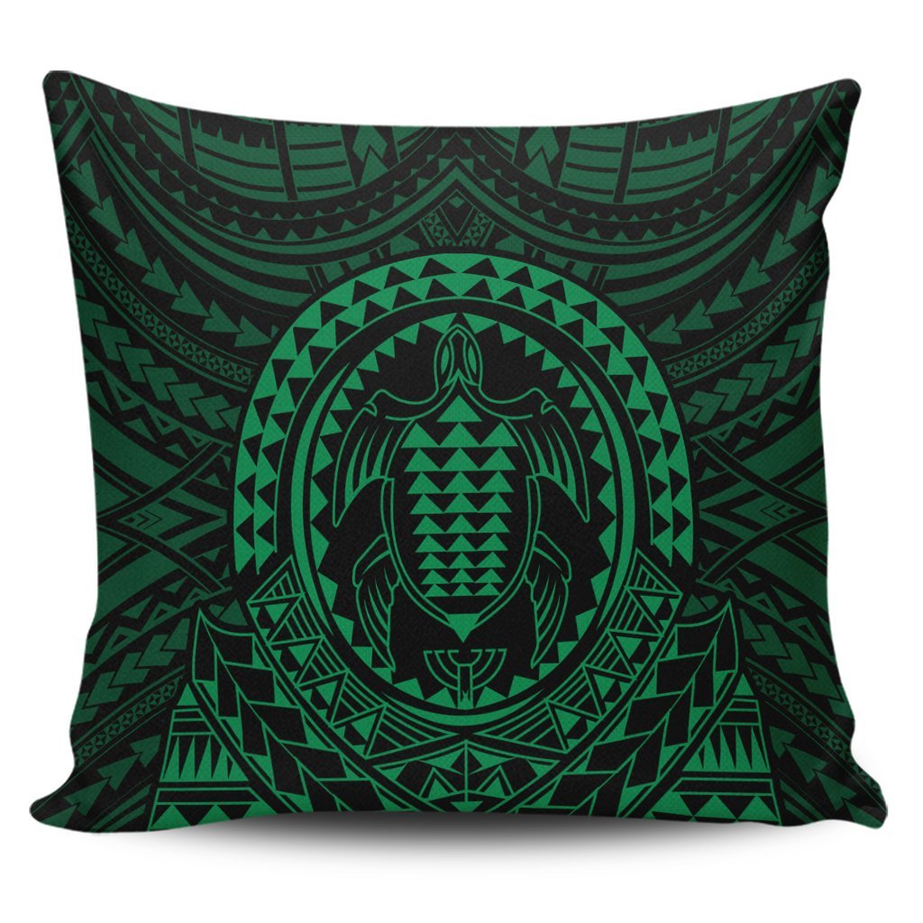 Hawaiian Kakau Honu Arc Polynesian Green Pillow Covers - AH Pillow Covers Black - Polynesian Pride