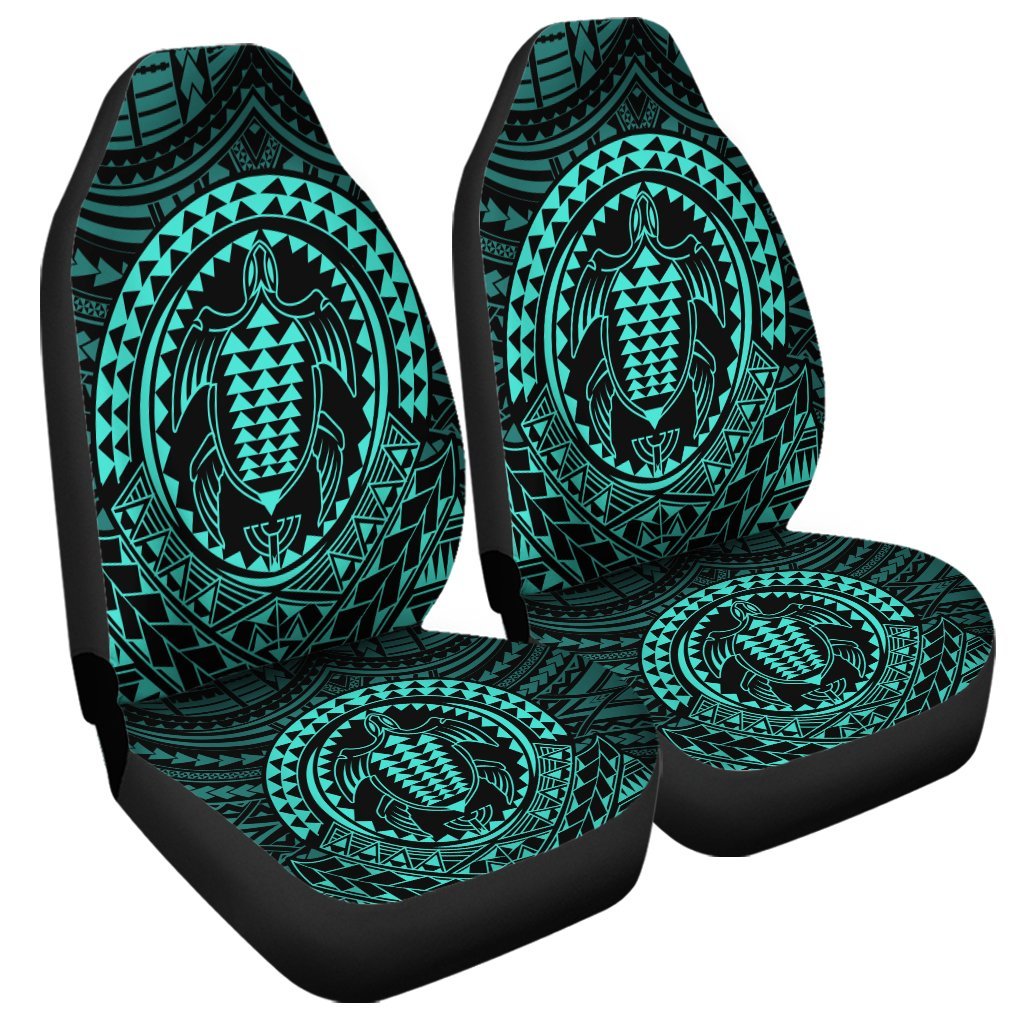 Hawaiian Kakau Honu Arc Polynesian Turquoise Car Seat Covers - AH Universal Fit Black - Polynesian Pride