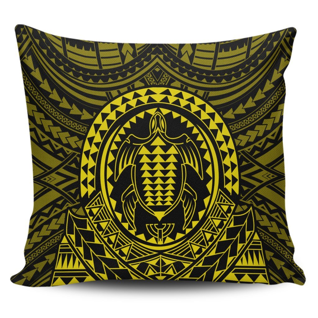 Hawaiian Kakau Honu Arc Polynesian Yellow Pillow Covers - AH Pillow Covers Black - Polynesian Pride