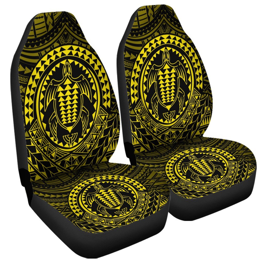 Hawaiian Kakau Honu Arc Polynesian Yellow Car Seat Covers - AH Universal Fit Black - Polynesian Pride