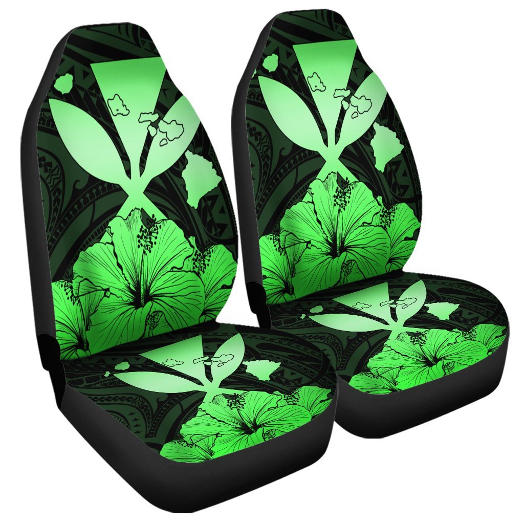 Hawaiian Kanaka Car Seat Covers Hibiscus Polynesian Love - Green - AH Universal Fit Black - Polynesian Pride