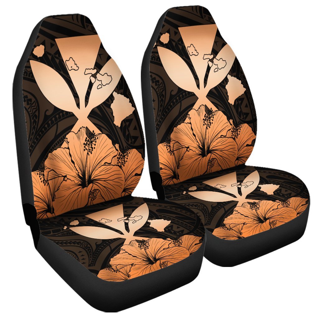 Hawaiian Kanaka Car Seat Covers Hibiscus Polynesian Love - Orange - AH Universal Fit Black - Polynesian Pride