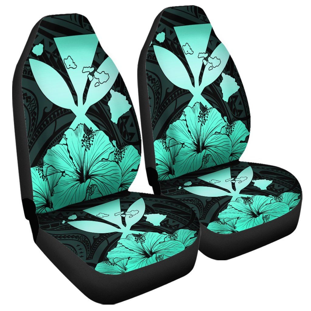 Hawaiian Kanaka Car Seat Covers Hibiscus Polynesian Love - Turquoise - AH Universal Fit Black - Polynesian Pride