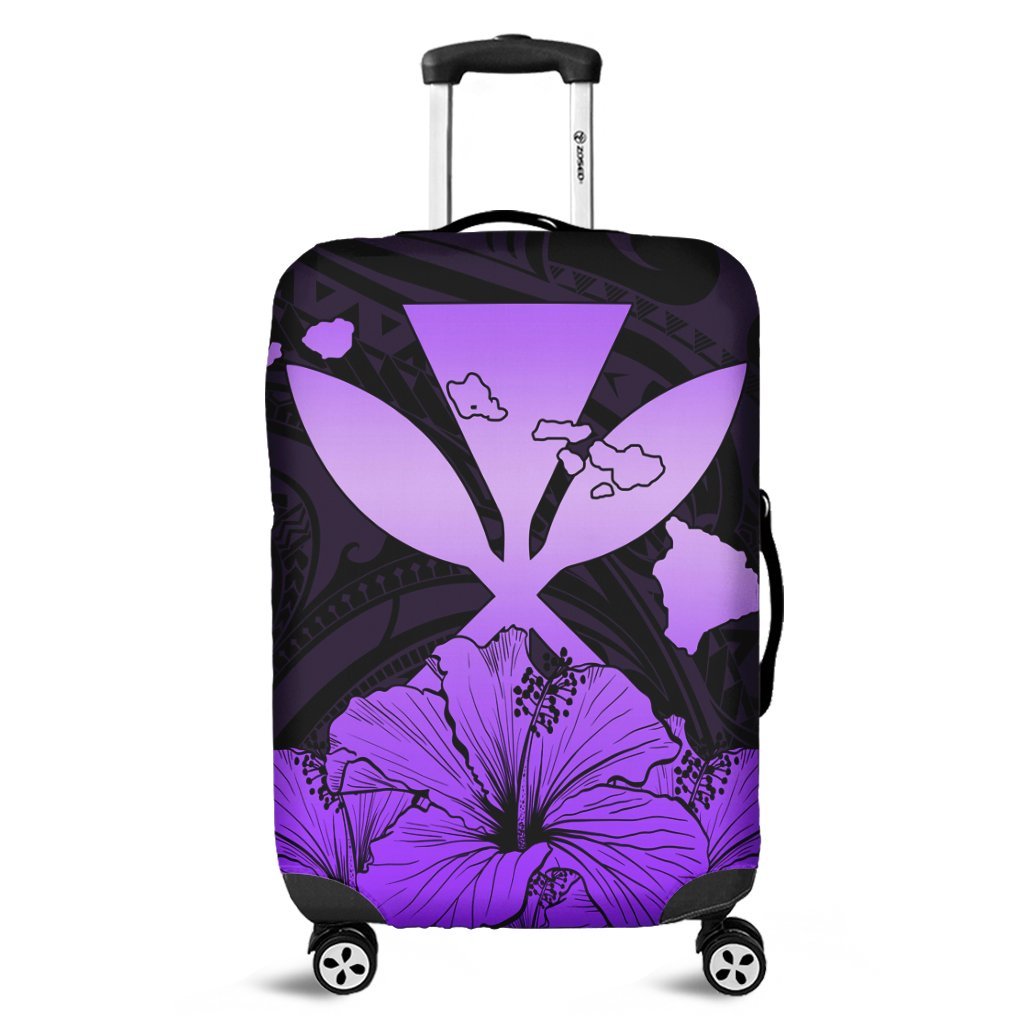 Hawaiian Kanaka Luggage Covers Hibiscus Polynesian Love - Violet - AH Black - Polynesian Pride