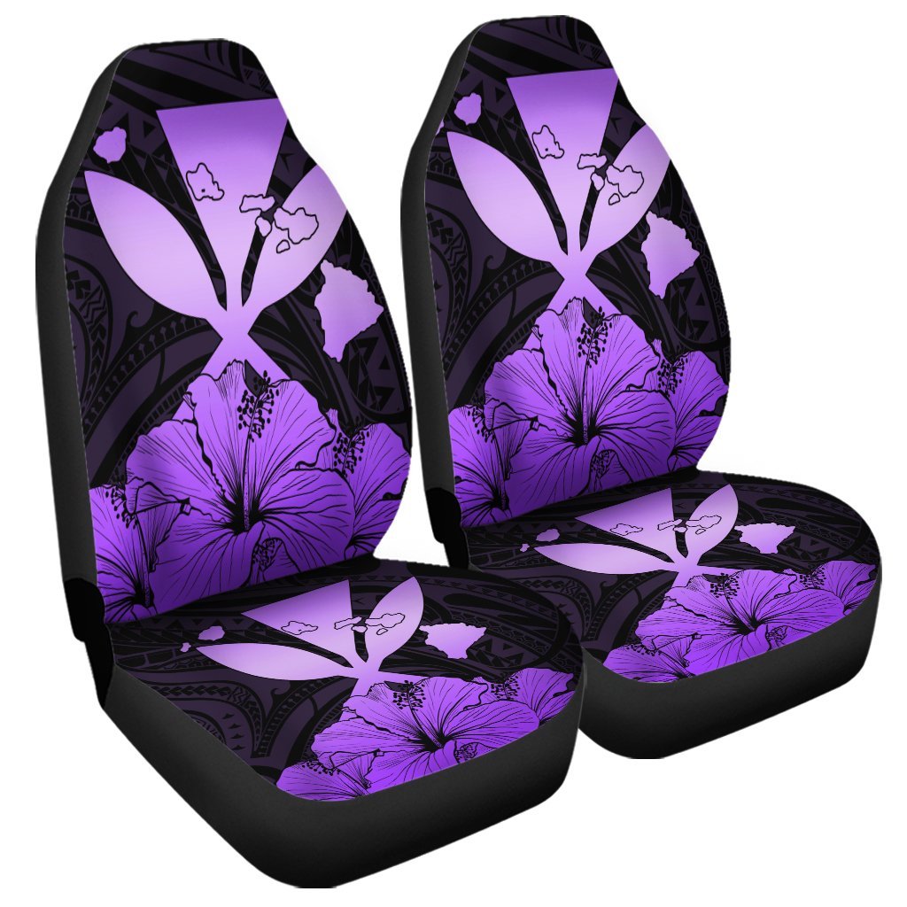 Hawaiian Kanaka Car Seat Covers Hibiscus Polynesian Love - Violet - AH Universal Fit Black - Polynesian Pride