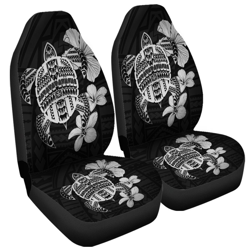 Hawaiian Kanaka Hibiscus Plumeria Mix Polynesian Turtle Car Seat Covers - Gray - AH Universal Fit Black - Polynesian Pride