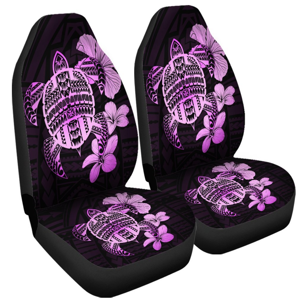 Hawaiian Kanaka Hibiscus Plumeria Mix Polynesian Turtle Car Seat Covers - Pink - AH Universal Fit Black - Polynesian Pride