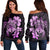 Hawaiian Kanaka Hibiscus Plumeria Mix Polynesian Turtle Women's Off Shoulder Sweater - Pink - AH Black - Polynesian Pride