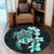 Hawaiian Kanaka Hibiscus Plumeria Mix Polynesian Turtle Round Carpet - Turquoise - AH - Polynesian Pride