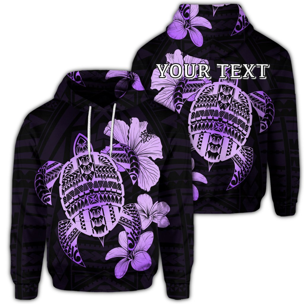 Custom Hawaiian Kanaka Hibiscus Plumeria Mix Polynesian Turtle Hoodie Violet Unisex Art - Polynesian Pride