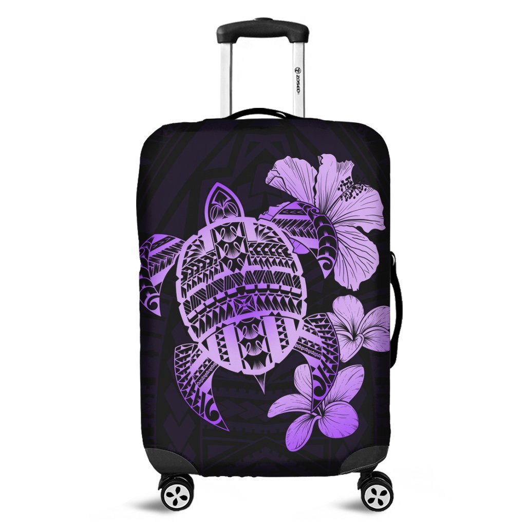 Hawaiian Kanaka Hibiscus Plumeria Mix Polynesian Turtle Luggage Covers - Violet - AH Black - Polynesian Pride