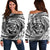 Hawaiian Kanaka Honu Hibiscus Tornando Polynesian Women's Off Shoulder Sweater - AH Black - Polynesian Pride