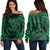 Hawaiian Kanaka Honu Hibiscus Tornando Polynesian Green Women's Off Shoulder Sweater - AH Black - Polynesian Pride