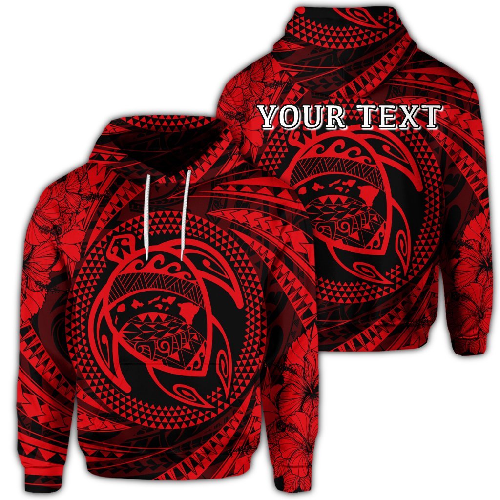 Custom Hawaiian Kanaka Honu Hibiscus Tornando Polynesian Red Hoodie Unisex Art - Polynesian Pride