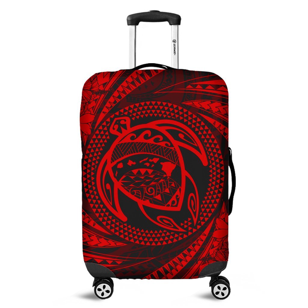 Hawaiian Kanaka Honu Hibiscus Tornando Polynesian Red Luggage Covers - AH Black - Polynesian Pride