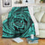 Hawaiian Kanaka Honu Hibiscus Tornando Polynesian Turquoise Premium Blankets - AH White - Polynesian Pride