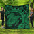 Hawaiian Kanaka Honu Map Hibiscus Globular Polynesian Green Premium Quilts - AH Black - Polynesian Pride