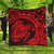 Hawaiian Kanaka Honu Map Hibiscus Globular Polynesian Red Premium Quilts - AH Black - Polynesian Pride