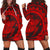 Hawaiian Kanaka Honu Map Hibiscus Globular Polynesian Red Hoodie Dress - AH Black - Polynesian Pride