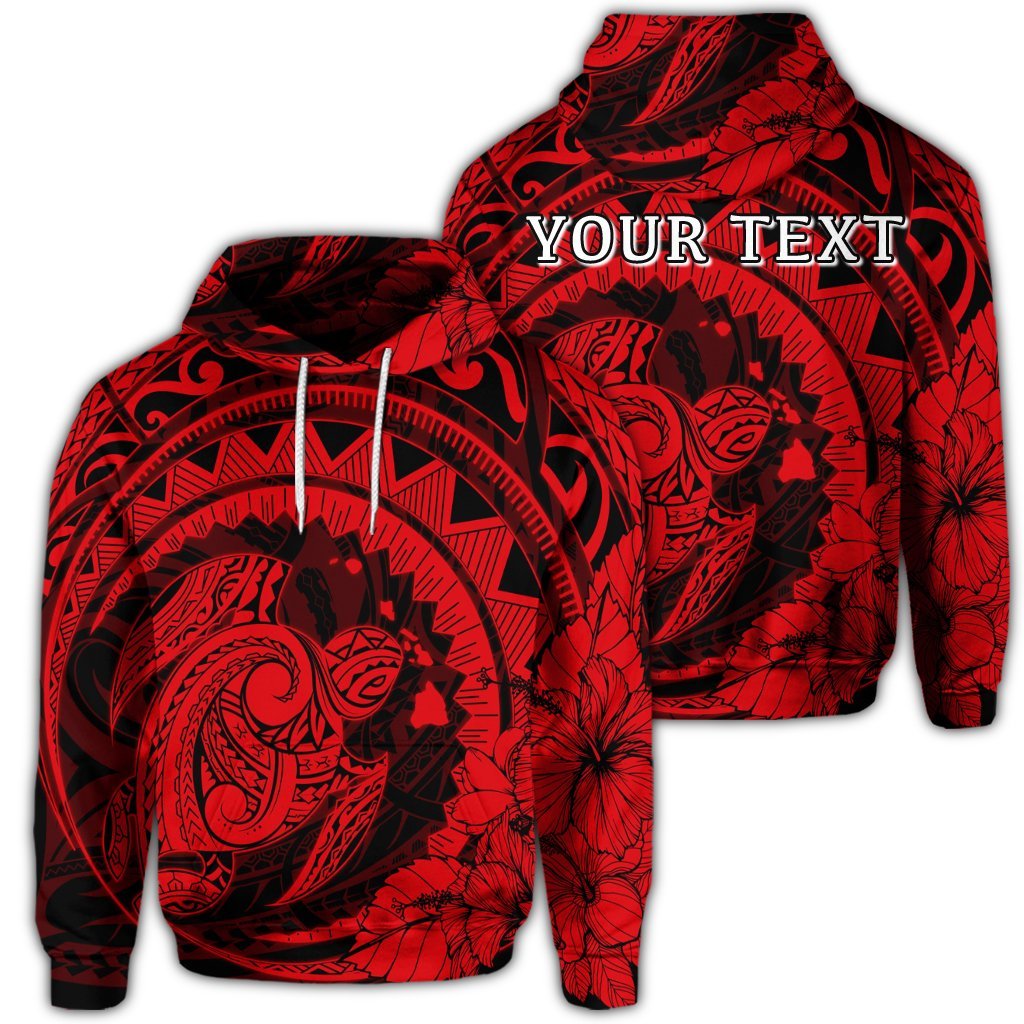 Custom Hawaiian Kanaka Honu Map Hibiscus Globular Polynesian Red Hoodie Unisex Art - Polynesian Pride