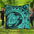 Hawaiian Kanaka Honu Map Hibiscus Globular Polynesian Turquoise Premium Quilts - AH Black - Polynesian Pride