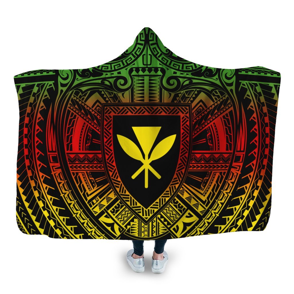 Hawaiian Kanaka Maoli Center Polynesian Hooded Blanket - AH Hooded Blanket White - Polynesian Pride