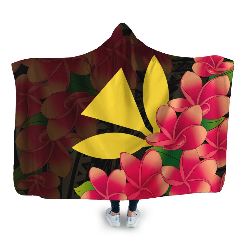 Hawaiian Kanaka Plumeria Polynesian Hooded Blanket - AH Hooded Blanket White - Polynesian Pride