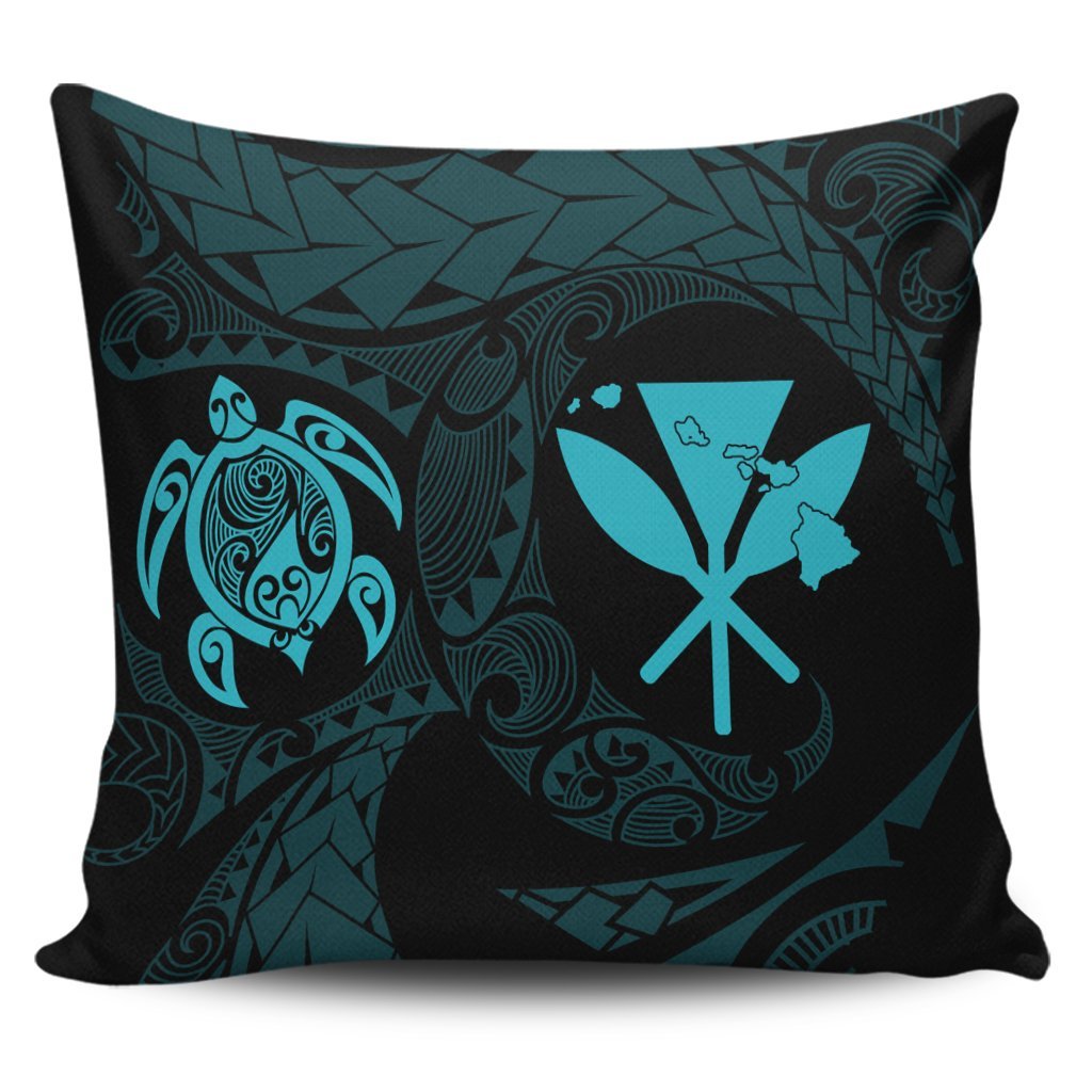 Hawaiian Kanaka Turtle Polynesian Pillow Covers Blue AH Pillow Covers Black - Polynesian Pride